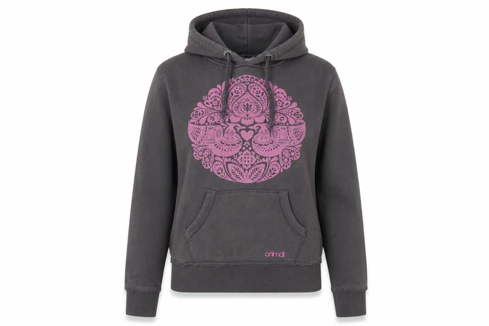Animal Women's Grey Pink Graphic Pullover Hoodie Size 14