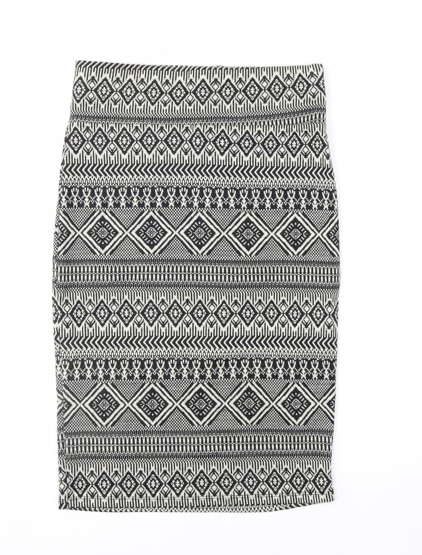 River Island Women's Black Geometric Knit Pencil Skirt Size 12