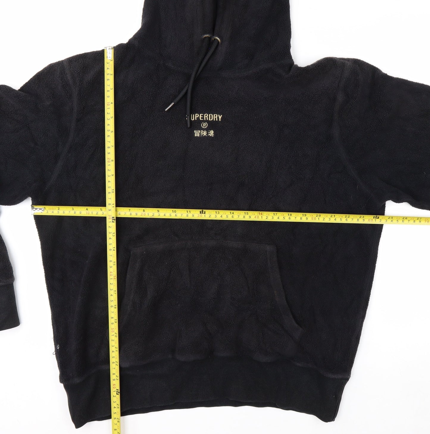 Superdry Men’s Black 2XL Pullover Fleece Hoodie with Logo