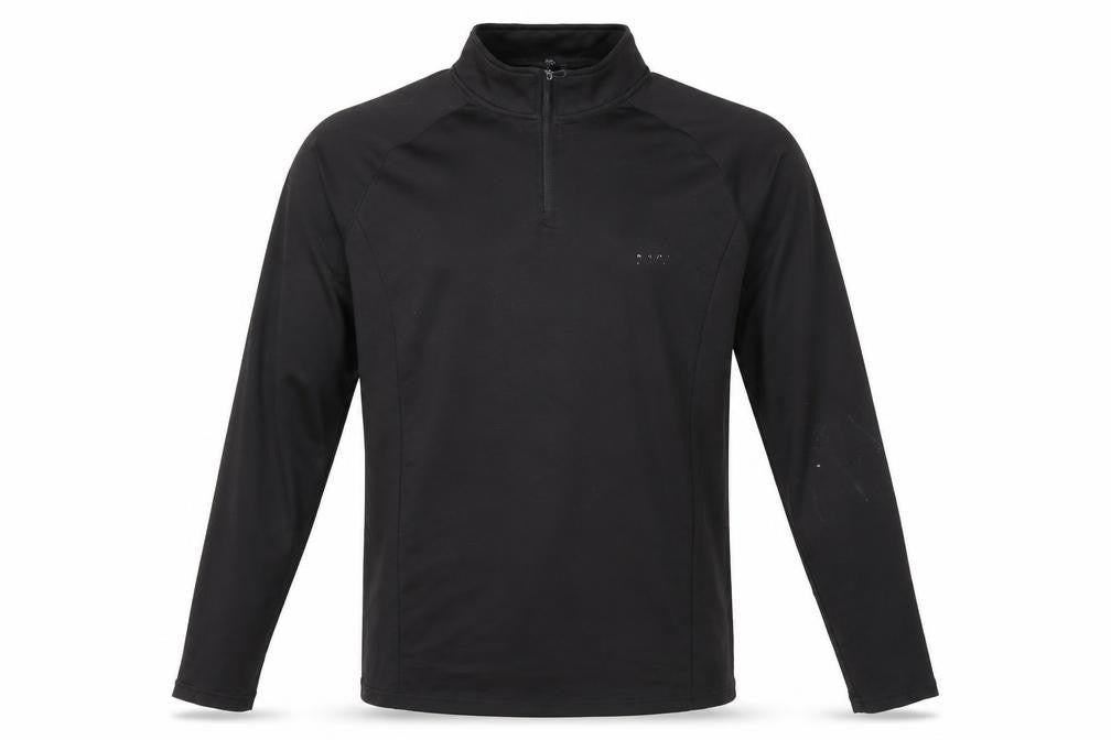 Front view of boohooMAN Men’s Black Slim Fit 1/4 Zip Long Sleeve Activewear Top M