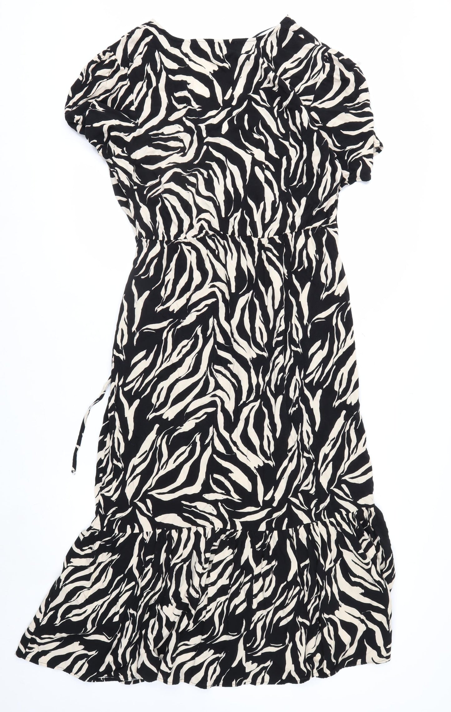 New Look Women’s Black Animal Print Midi Wrap Dress Size 14