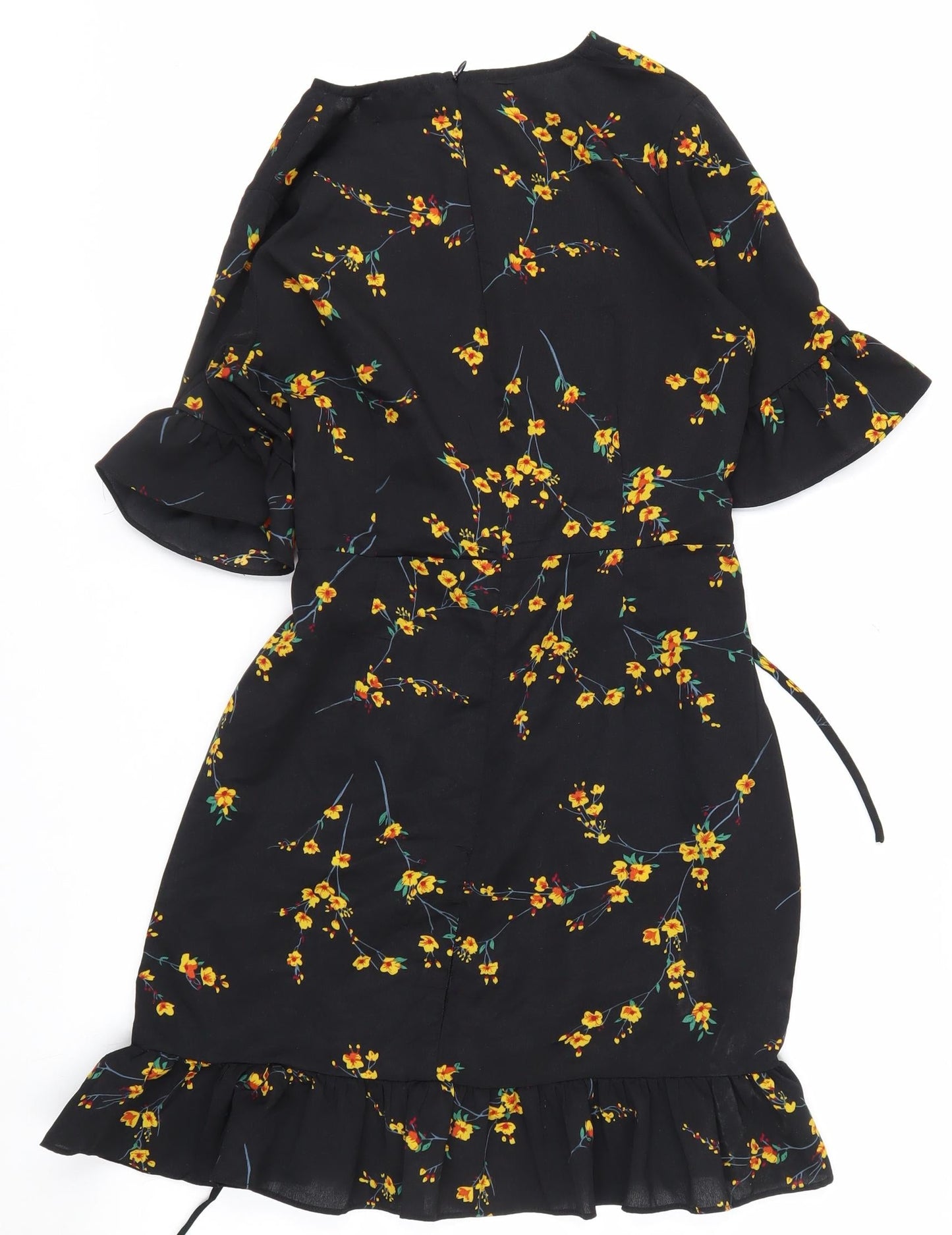 PrettyLittleThing Women's Black Floral Wrap Dress Size 8