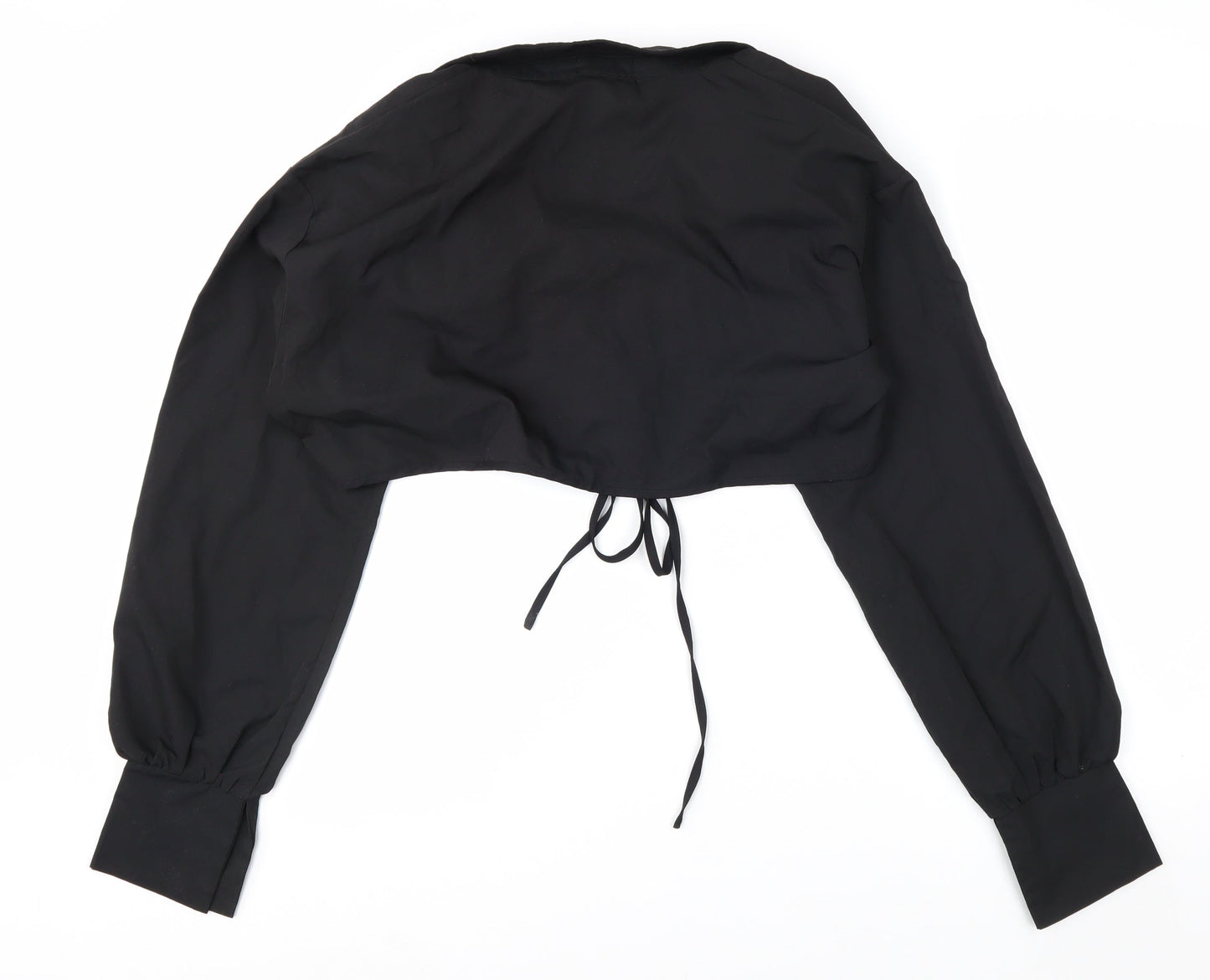 MISSPAP Women's Black Cropped Collared Long Sleeve Blouse Size 14