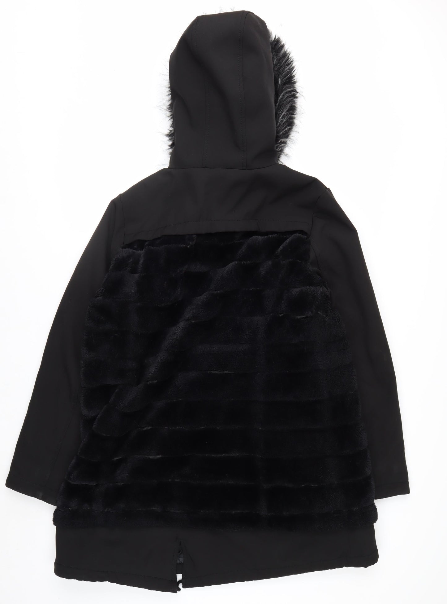 SPATIAL Women's Black Faux Fur Hooded Parka Coat Size 16