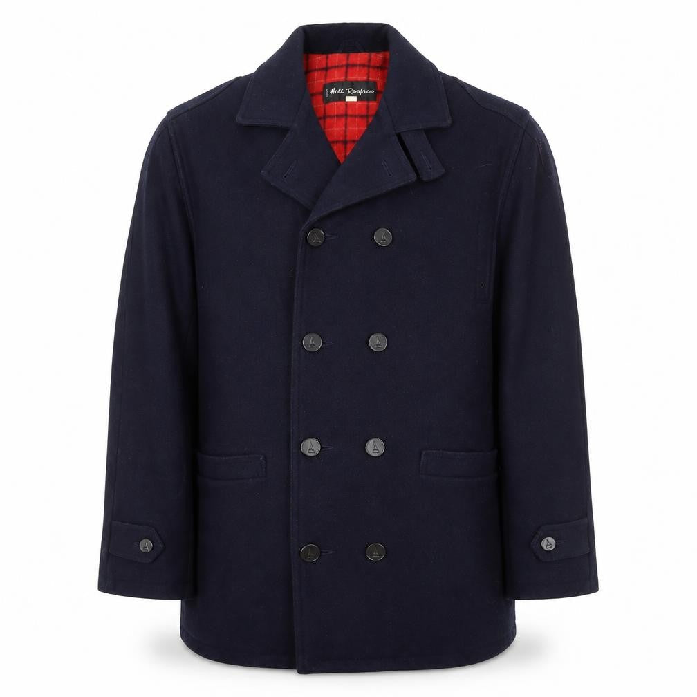 Holt Renfrew Men's Blue Wool Pea Coat Size 38 Double-Breasted Lined