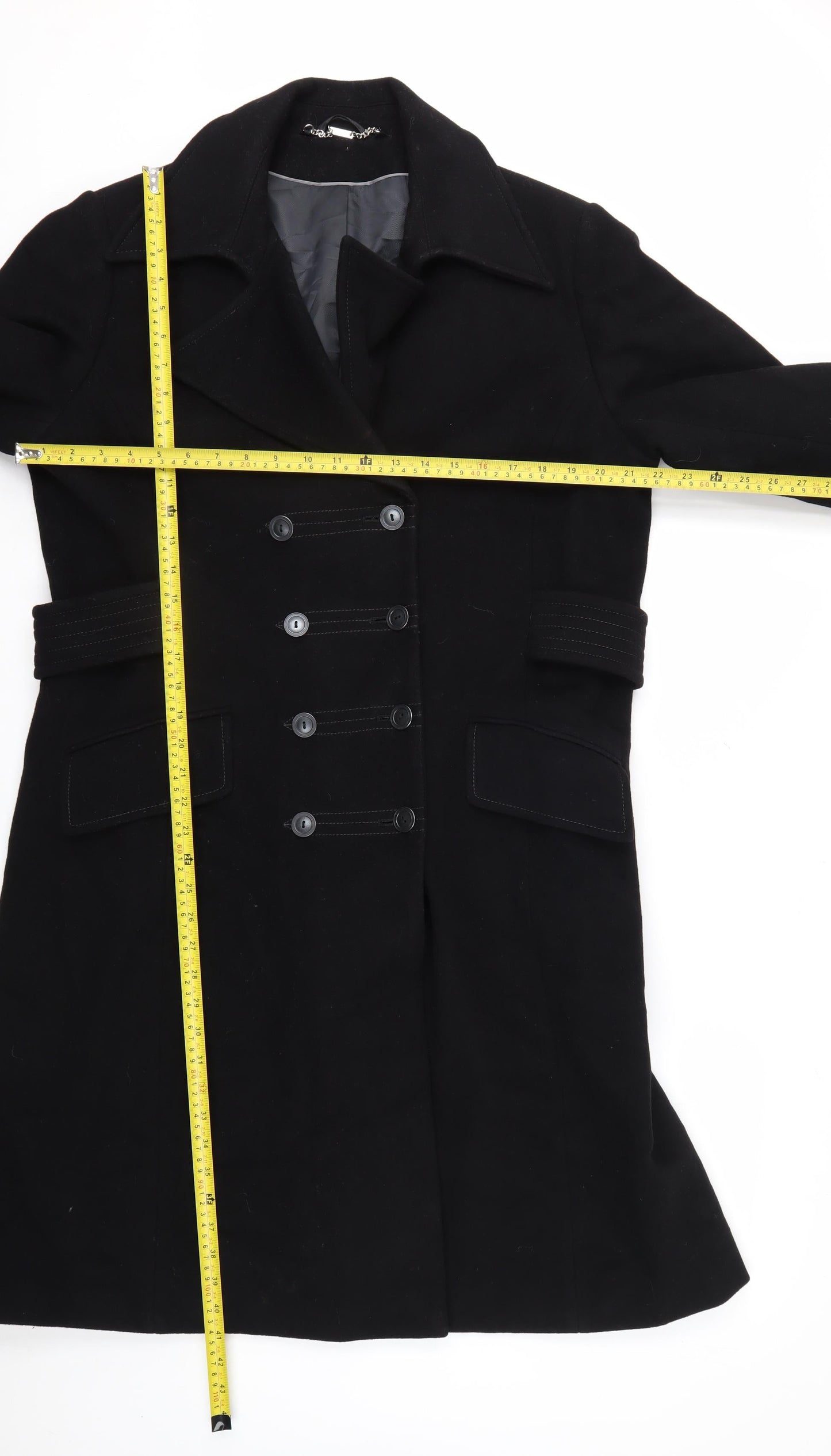 NEXT Womens Black Wool Blend Long Pea Coat Belted Size 20