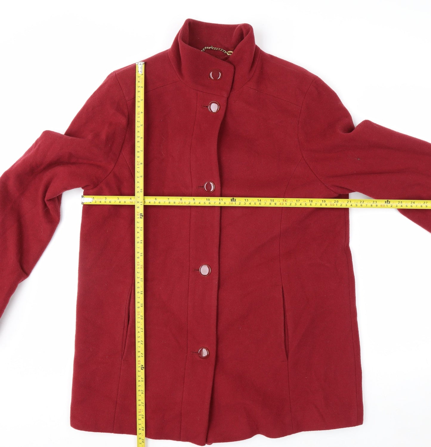 Marks and Spencer Women Red Wool Blend Mid-Length Button Coat Size 14