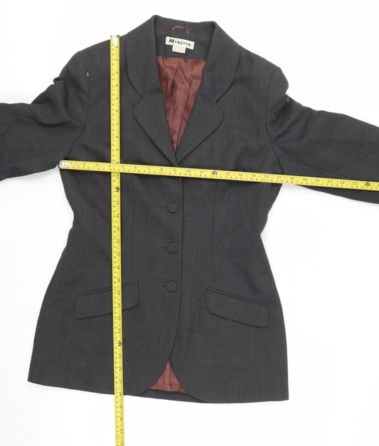 Monsoon Women Grey Wool Blend Suit Jacket UK 10 Classic Tailored Blazer