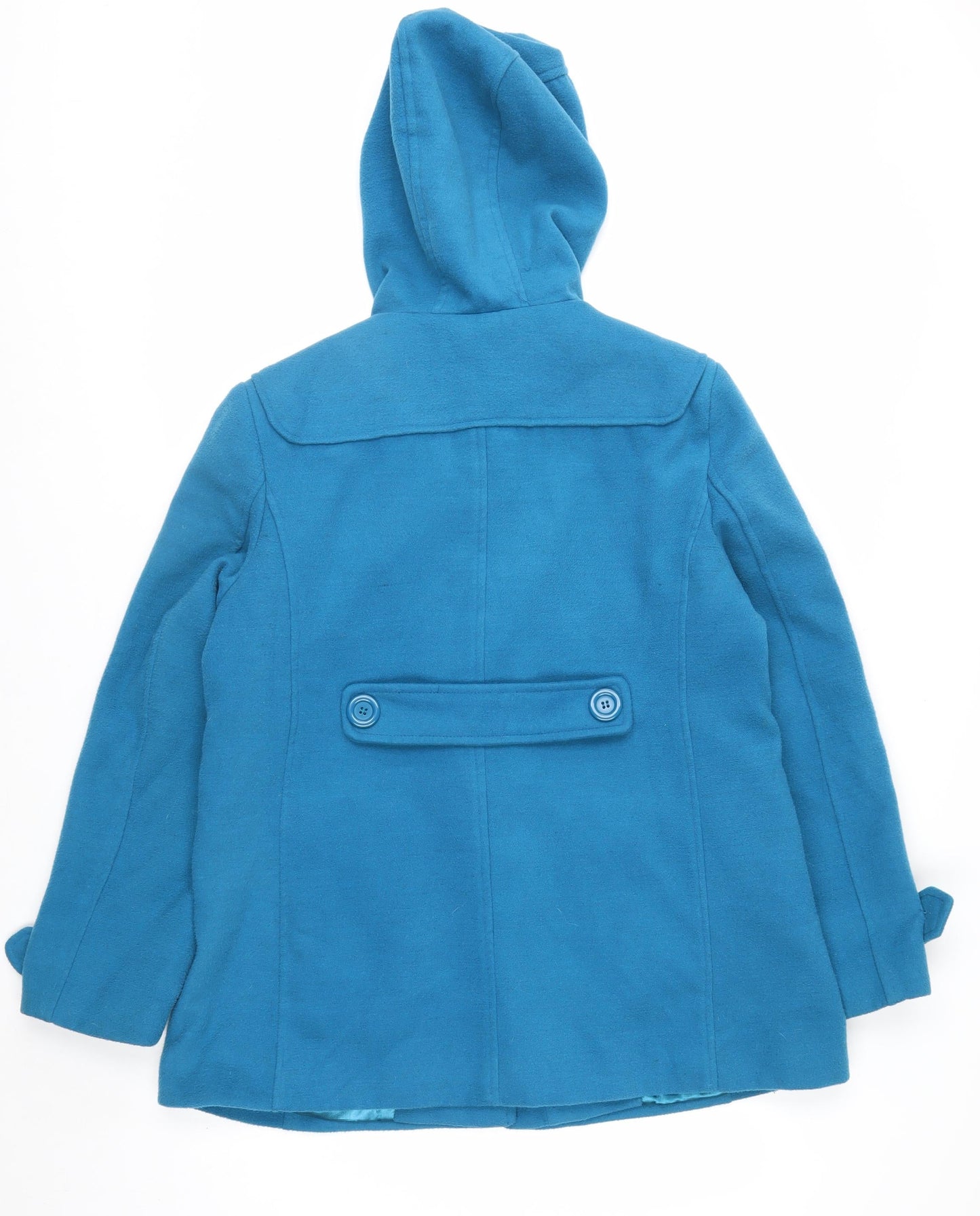 Wishwood Women's Blue Wool Duffle Coat Size 14 Hooded Mid-Length