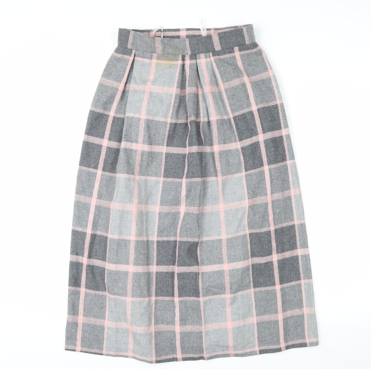 Quail Crossing Women's Grey Pink Check Wool Blend Midi A-Line Skirt Size 12