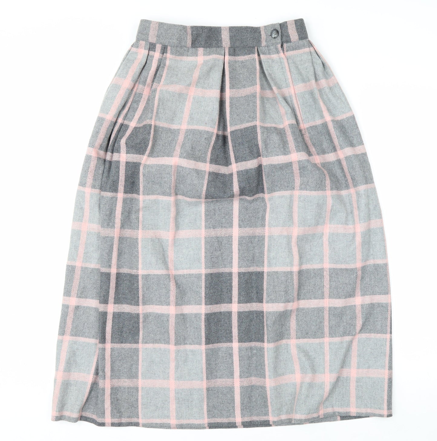 Quail Crossing Women's Grey Pink Check Wool Blend Midi A-Line Skirt Size 12