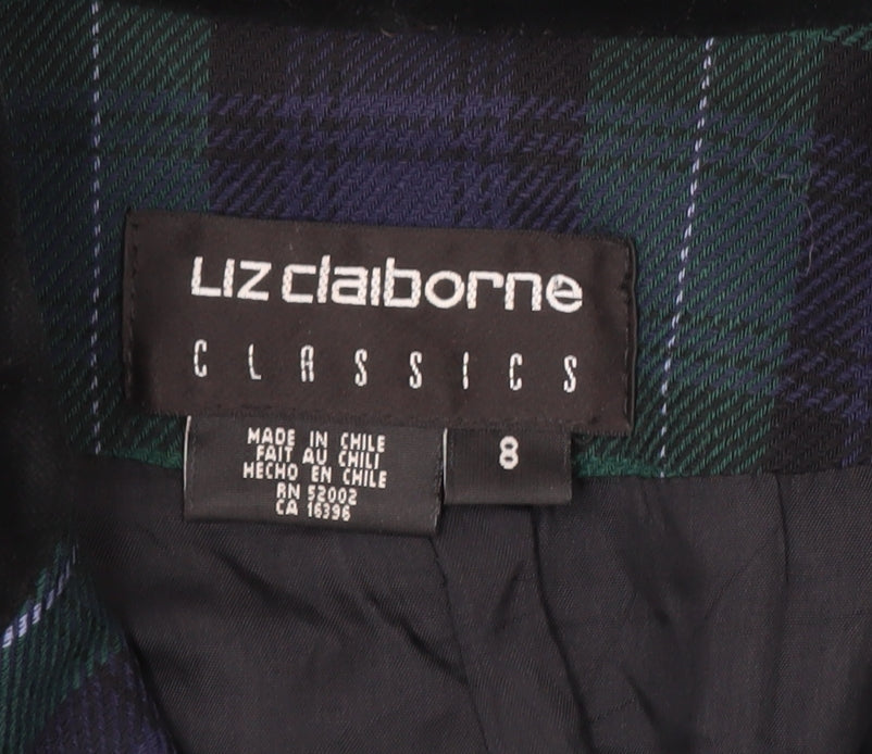 Liz Claiborne Classics Women's Green Check Wool Blazer Size 8 Single-Breasted