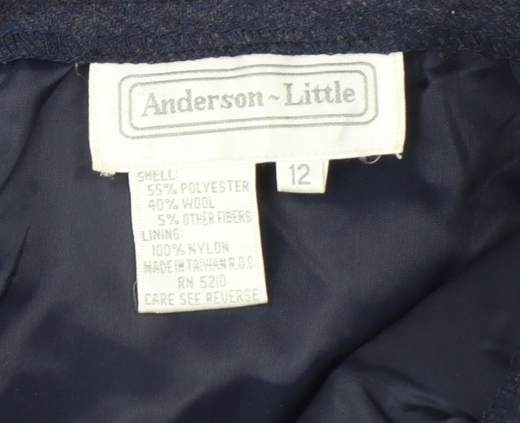 Anderson-Little Women's Blue Wool Blend A-Line Midi Skirt Size 12
