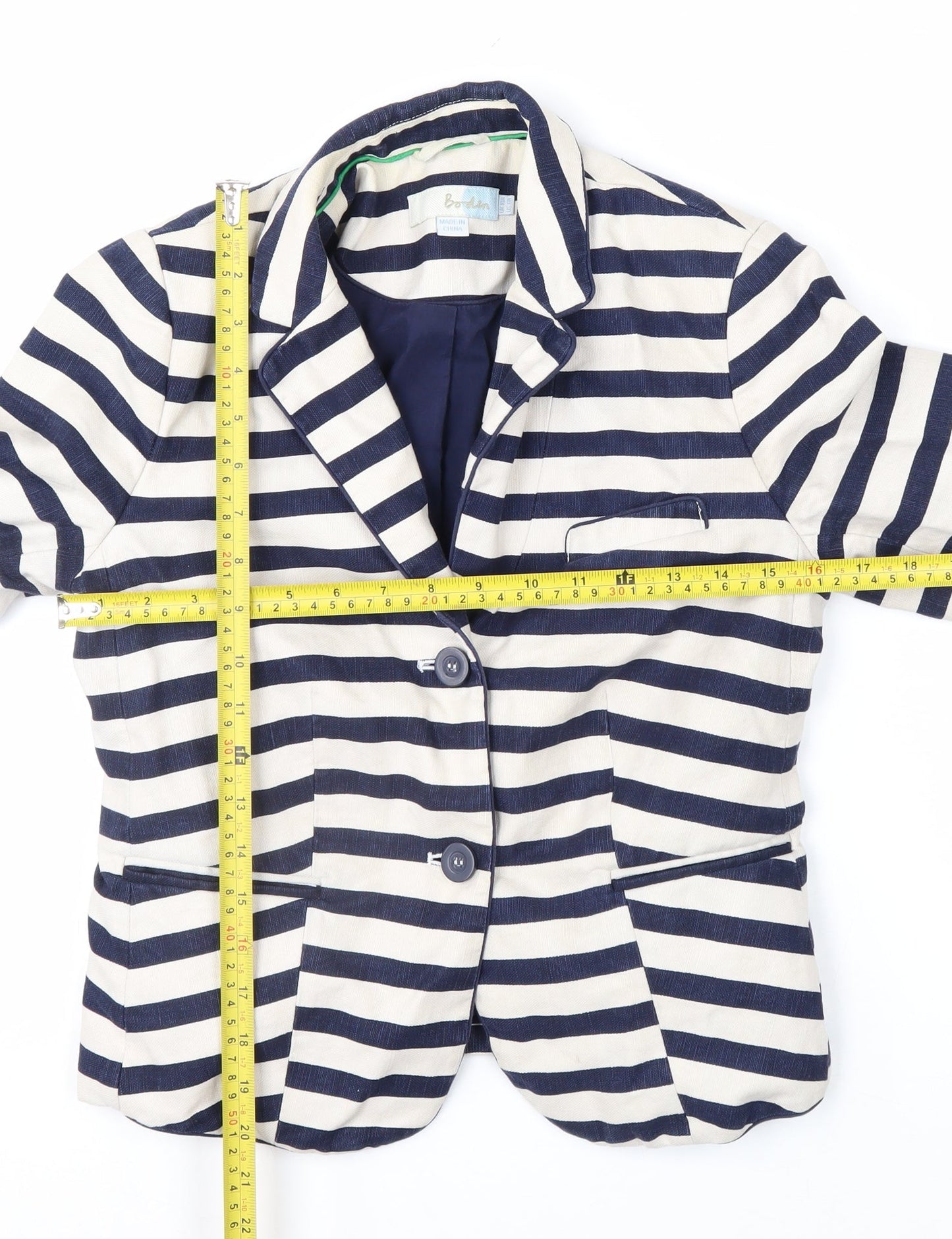 Boden Women Blue Striped Linen Cotton Blazer UK 10 Regular Fit