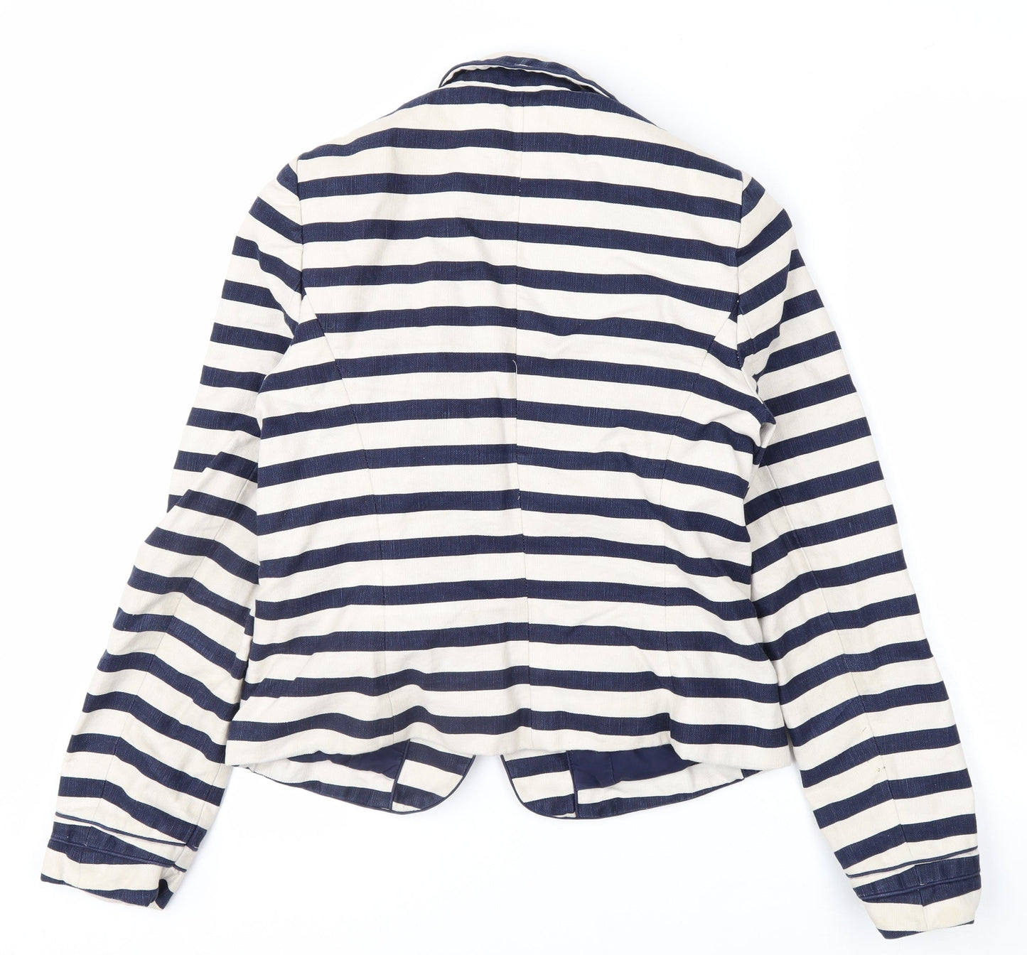 Boden Women Blue Striped Linen Cotton Blazer UK 10 Regular Fit