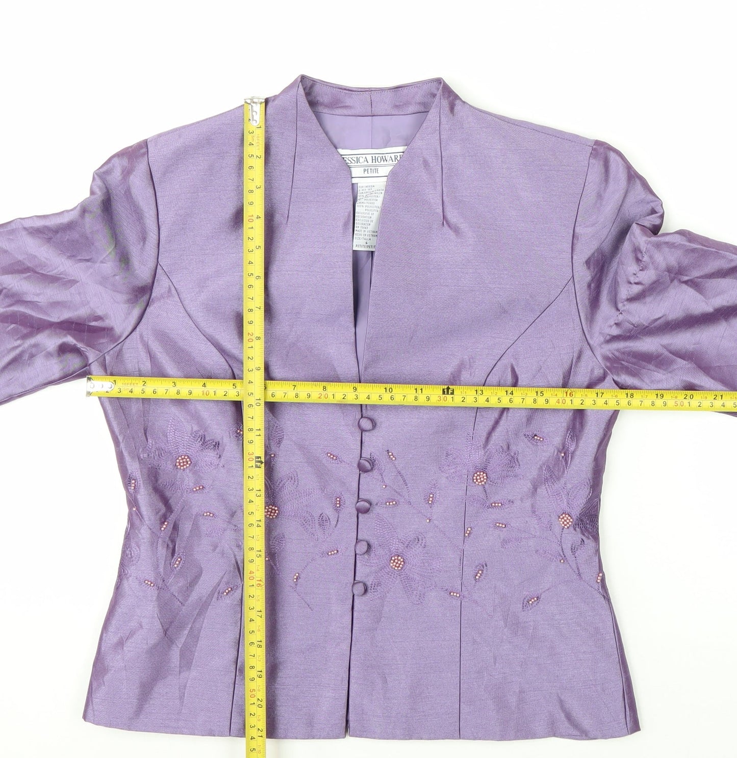 Jessica Howard Petite Purple Floral Embroidered Suit Jacket Size 6