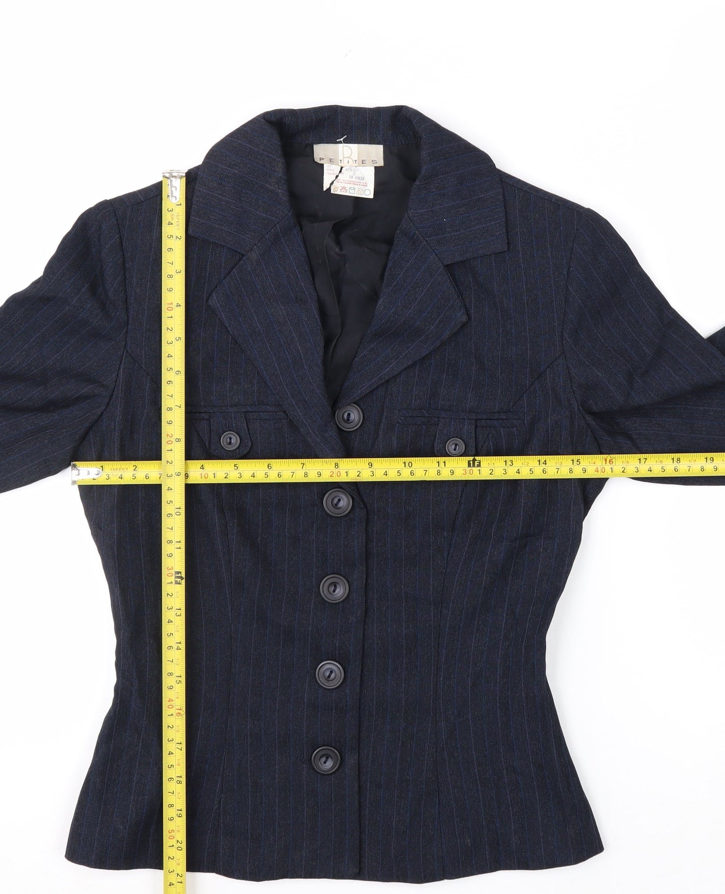R Petites Navy Pinstripe Petite Blazer Womens Size 2 Wool Blend