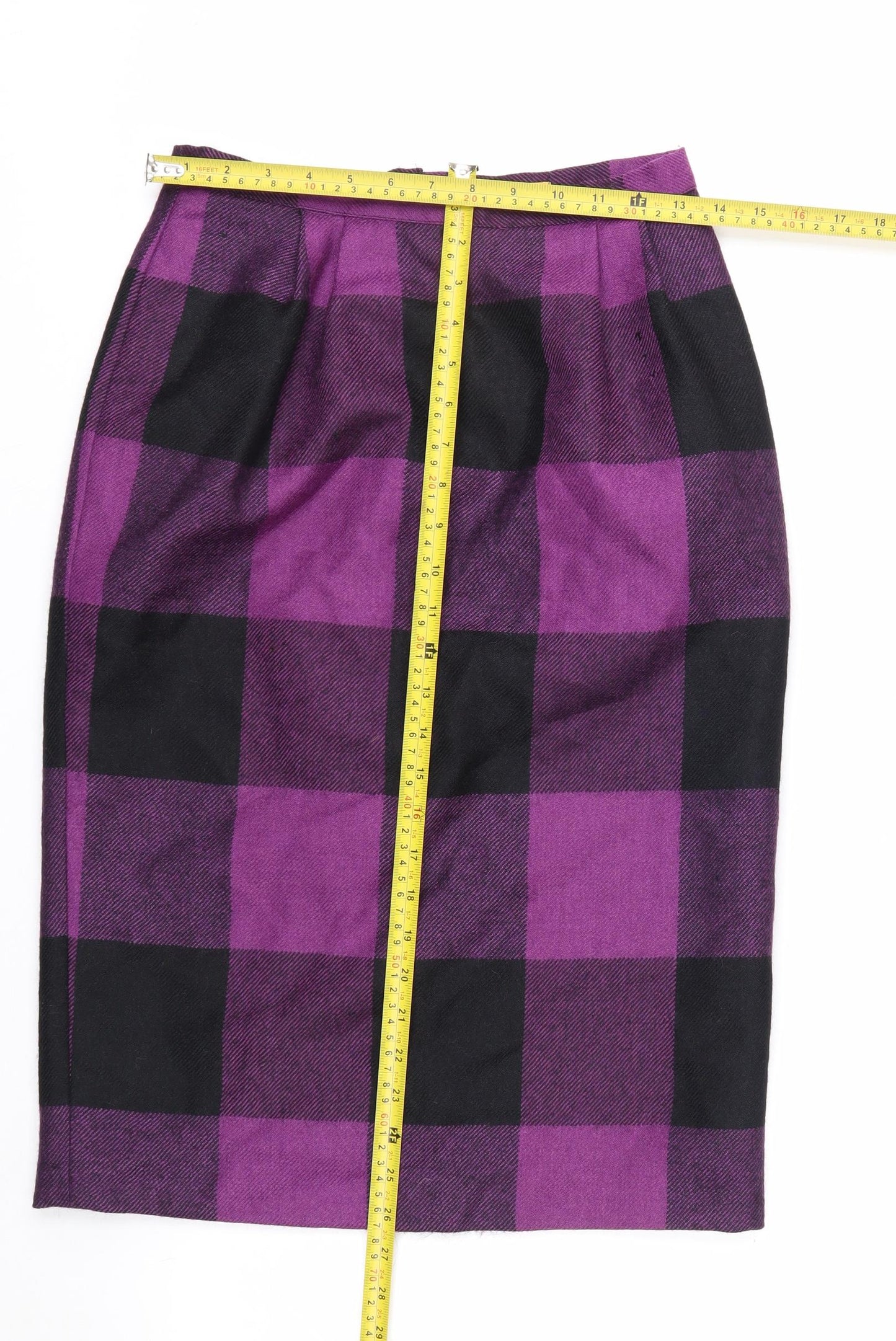 Touareg de Vitos Women’s Purple Check Wool Pencil Skirt Size 12