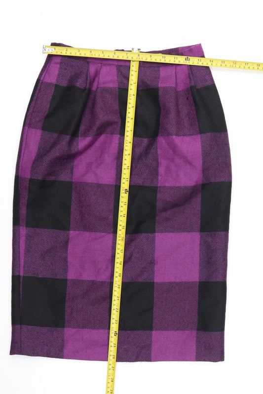 Touareg de Vitos Women’s Purple Check Wool Pencil Skirt Size 12
