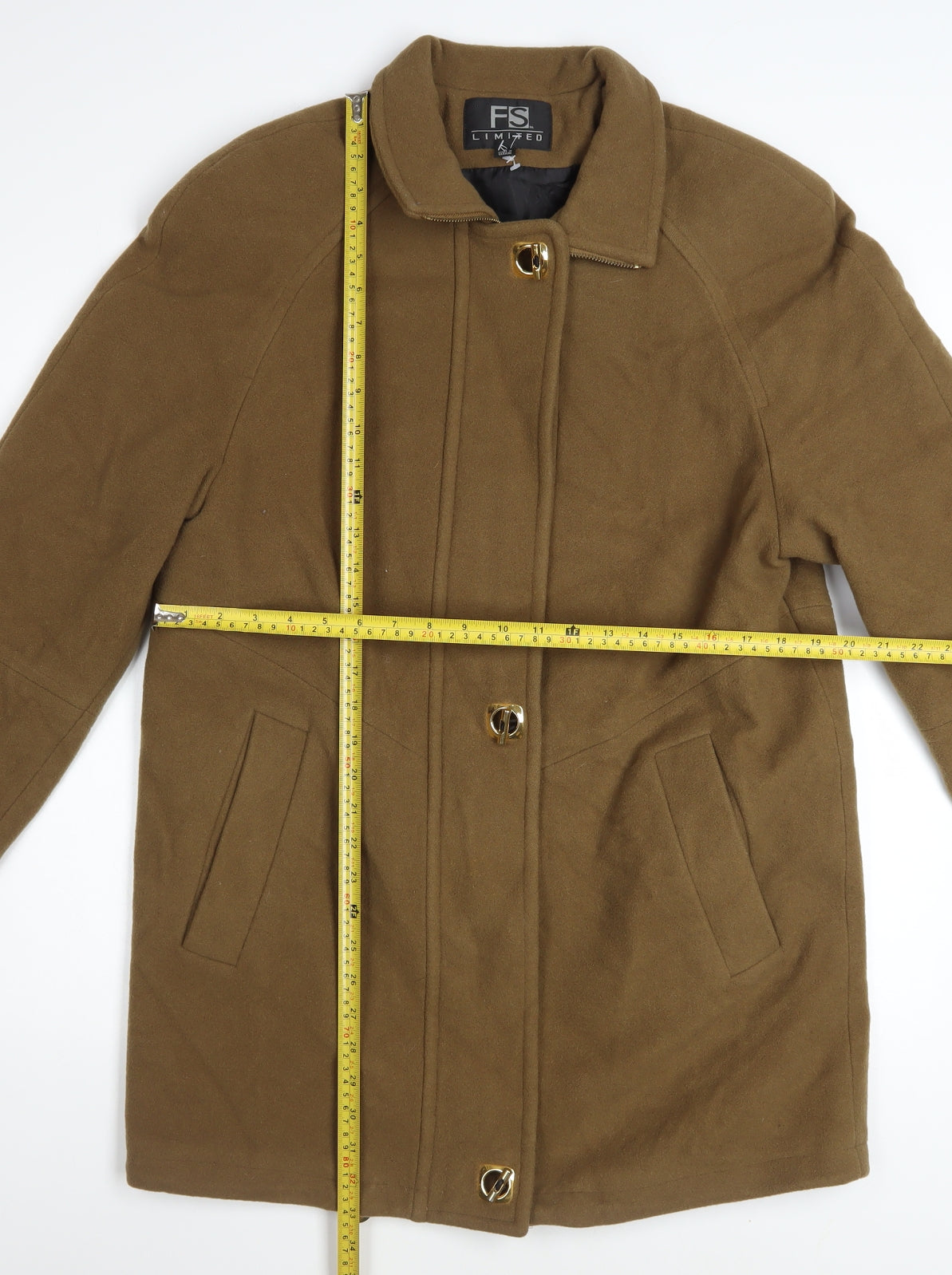 FS Limited Women's Brown Wool Mid-Length Overcoat Size S