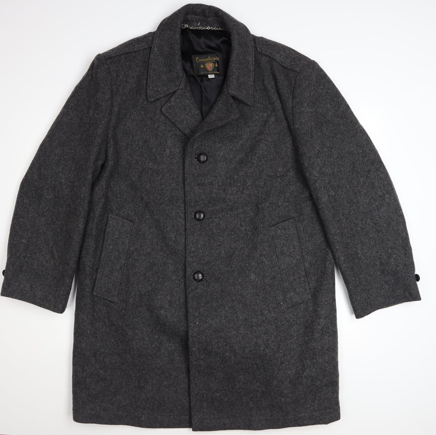 Casualcraft Men’s Grey Wool Overcoat 44R Classic Formal Jacket