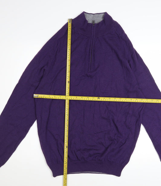 Marks and Spencer Men's Purple Wool 1/2 Zip Jumper XL