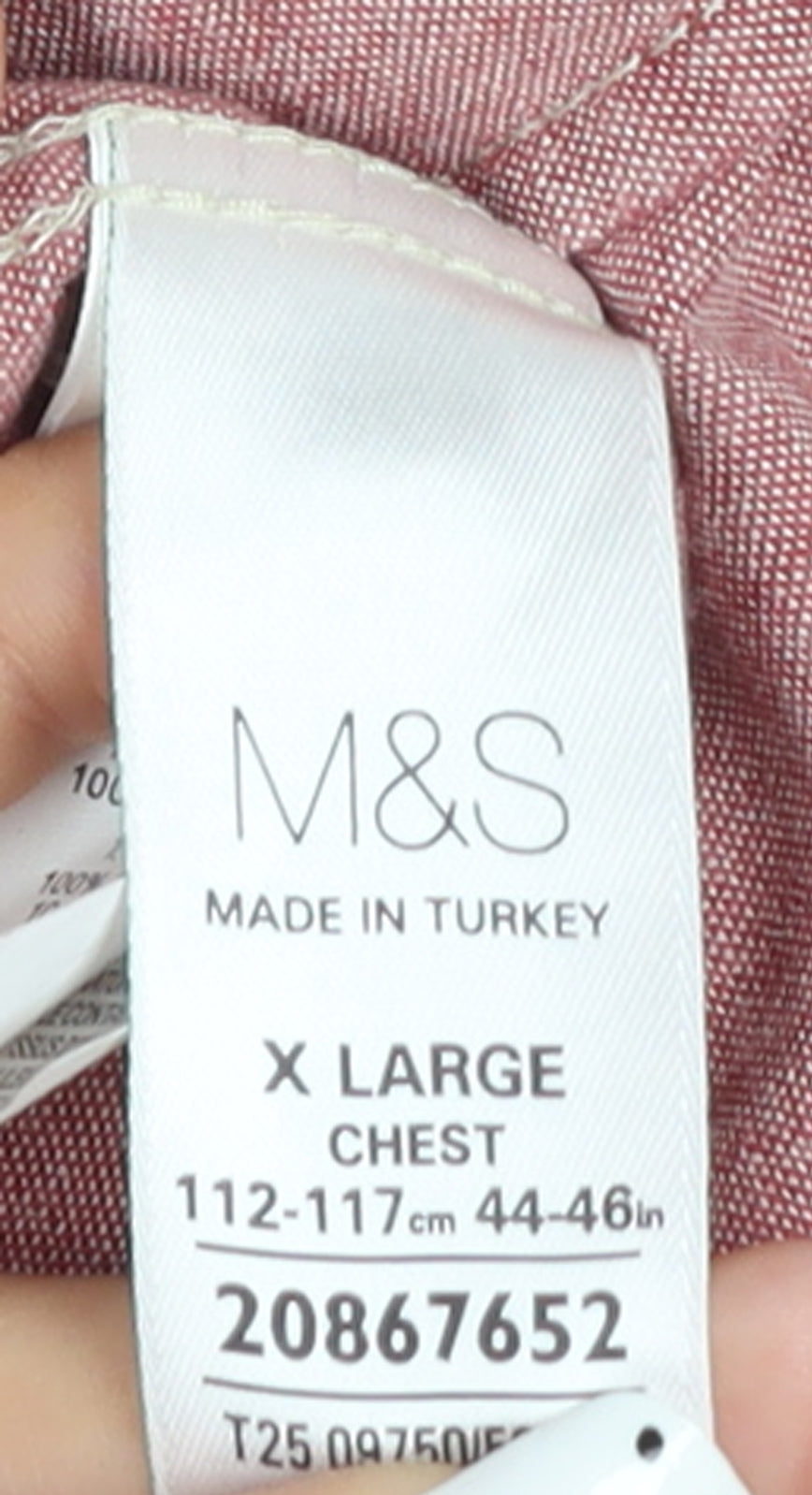 Marks and Spencer Men’s Red Long Sleeve Button-Down Cotton Shirt XL