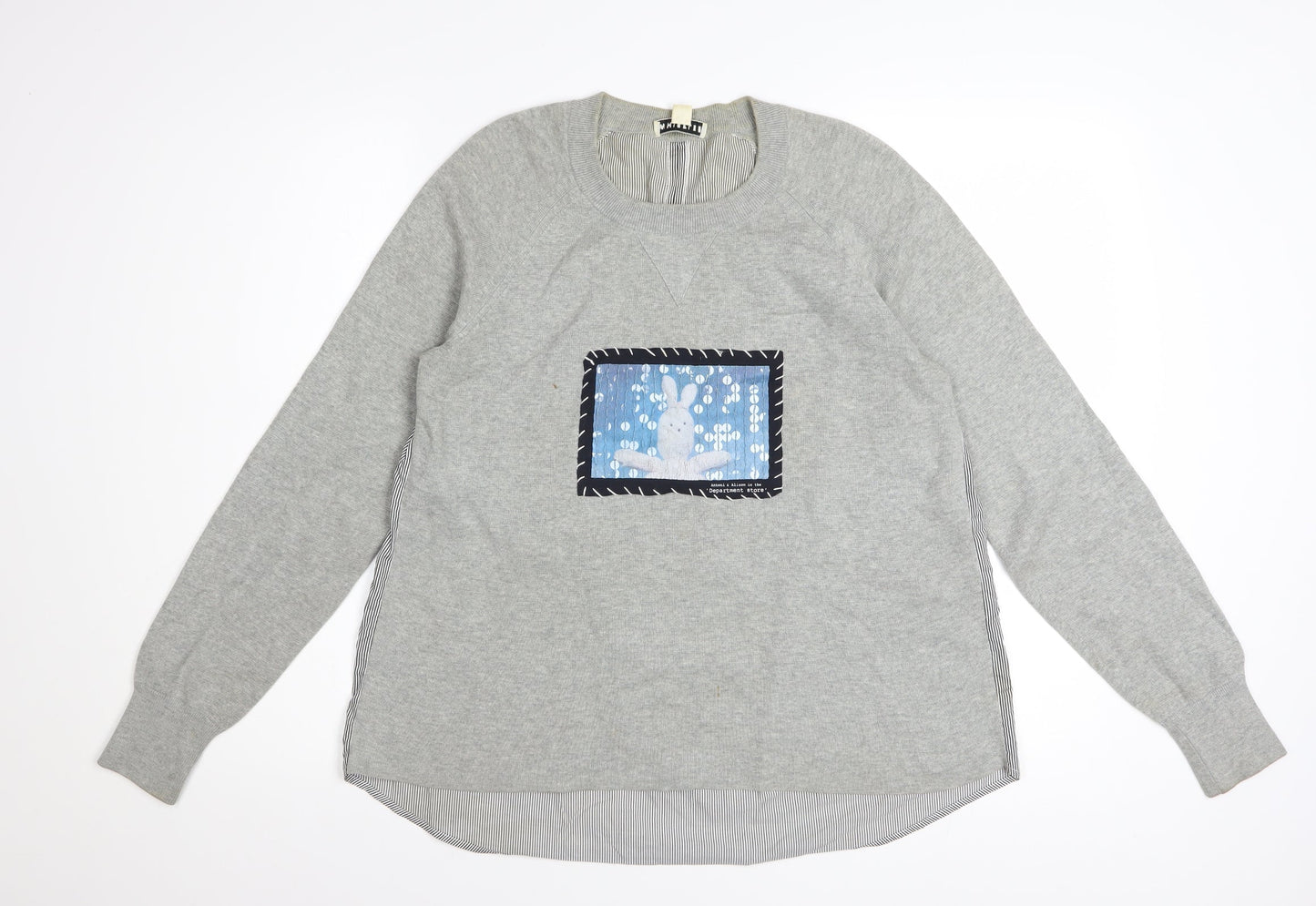 Whistles Women’s Grey Cotton Rabbit Patch Pullover Jumper UK 8