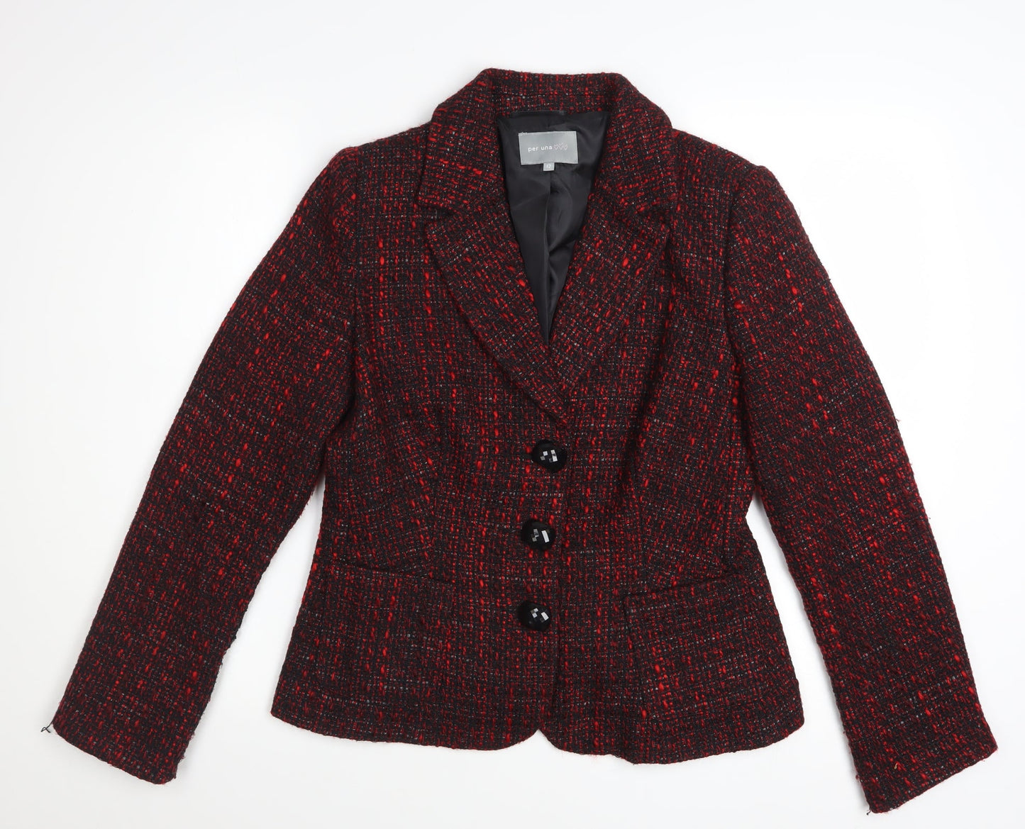 Marks and Spencer Women Red Tweed Wool Blend Blazer Size 12
