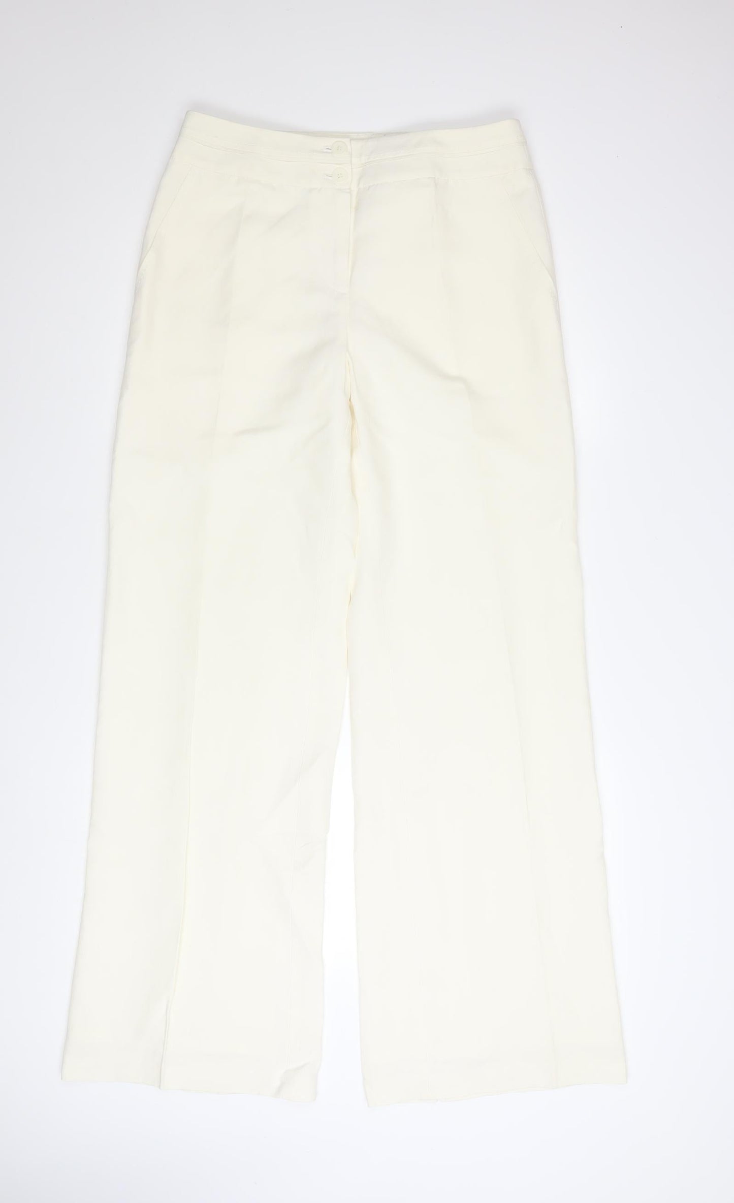 Marks and Spencer Women’s Ivory Silk Linen Wide-Leg Trousers UK 12 Long