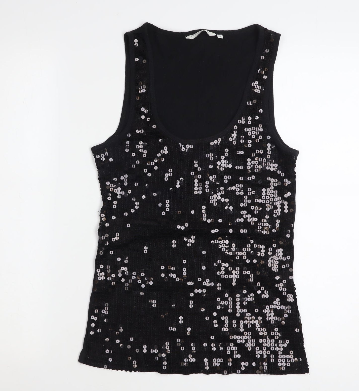 New Look Women Black Sequin Tank Top Size 16 Party Camisole