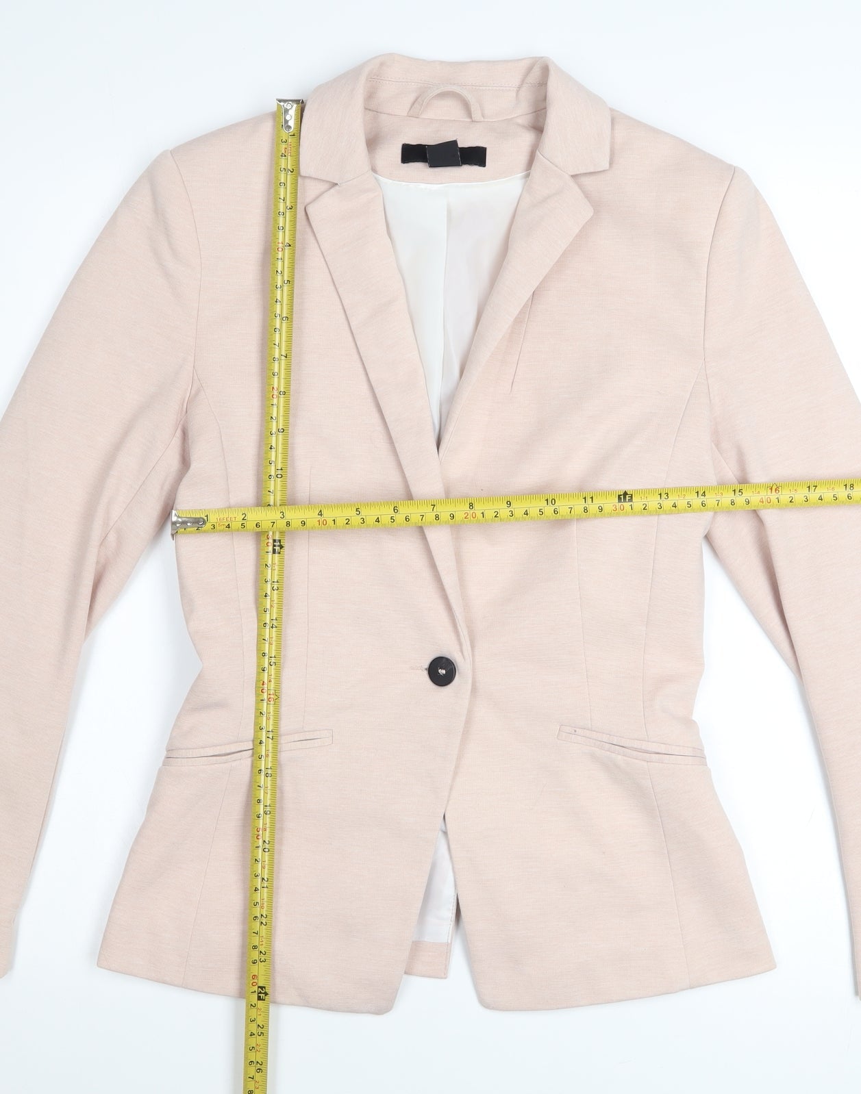 H&M Women Beige Regular Fit One-Button Blazer Size 8