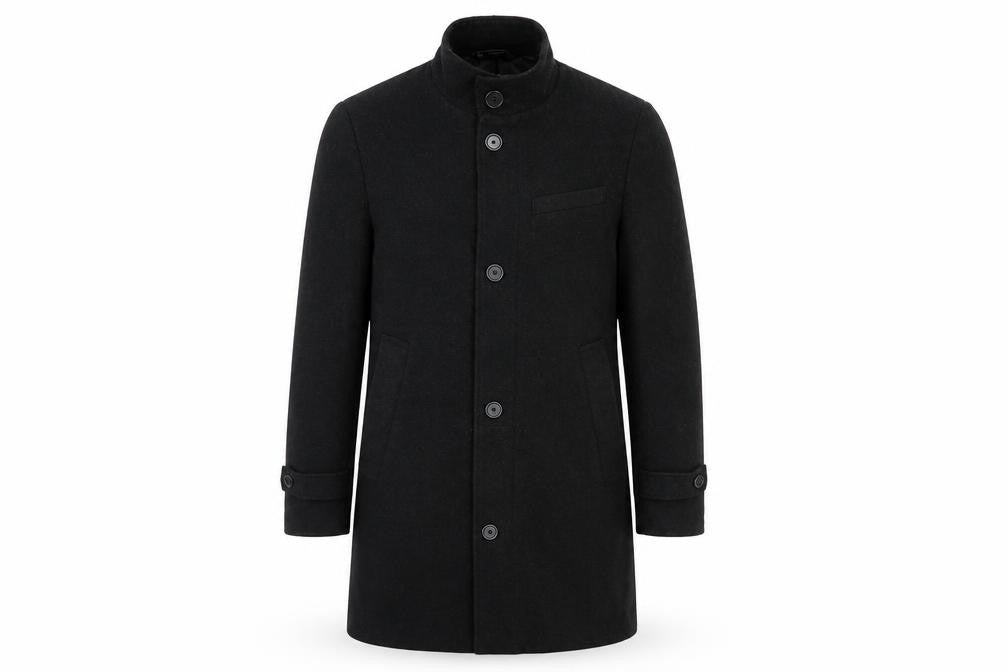 Zara Men's Black Wool Blend Mid-Length Overcoat Size S Classic