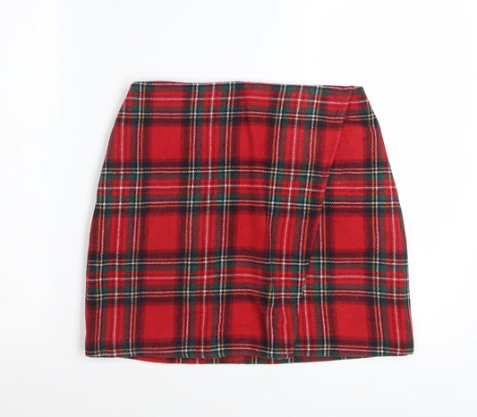 Hollister Women's Red Tartan Mini Skirt Size S Polyester Zip