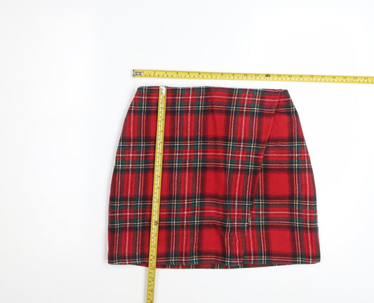 Hollister Women's Red Tartan Mini Skirt Size S Polyester Zip