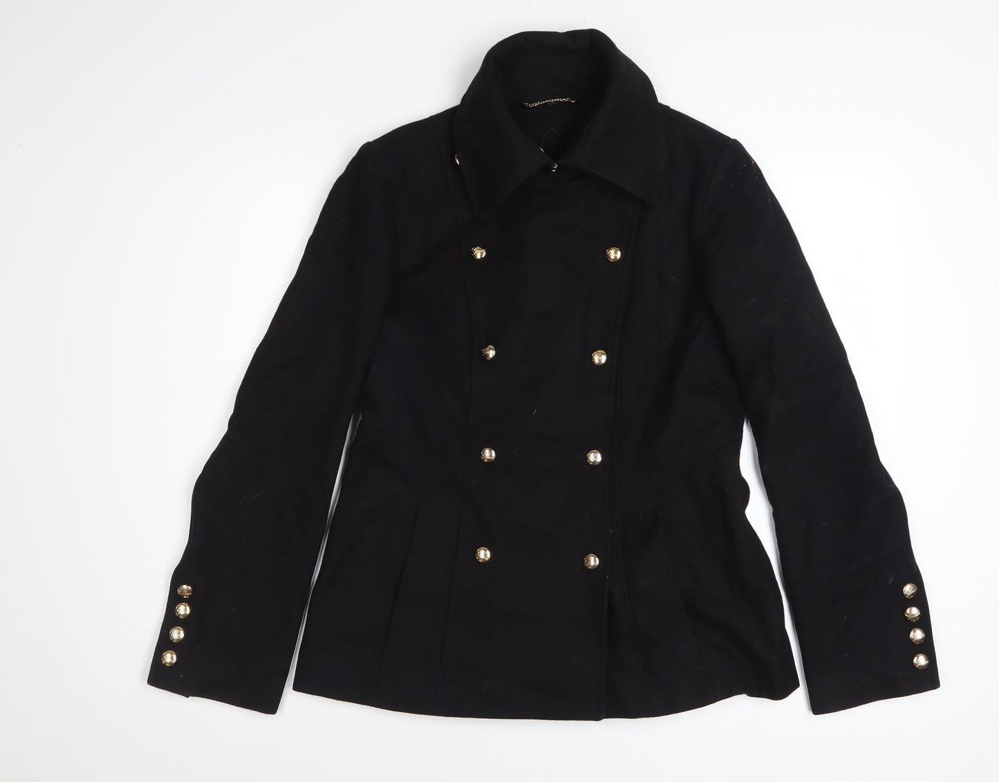 Guess Women's Black Wool Pea Coat Size S Double Breasted Jacket