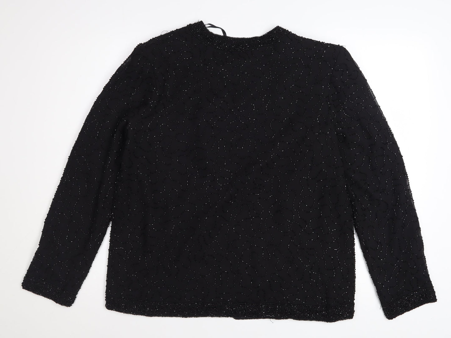Marina Womens Black Beaded Open Front Formal Jacket Size M