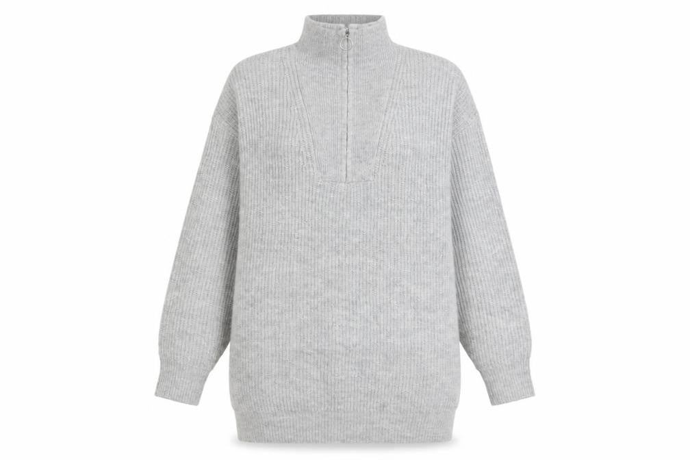 Jack Wills Women's Grey High Neck 1/2 Zip Knit Jumper Size 12