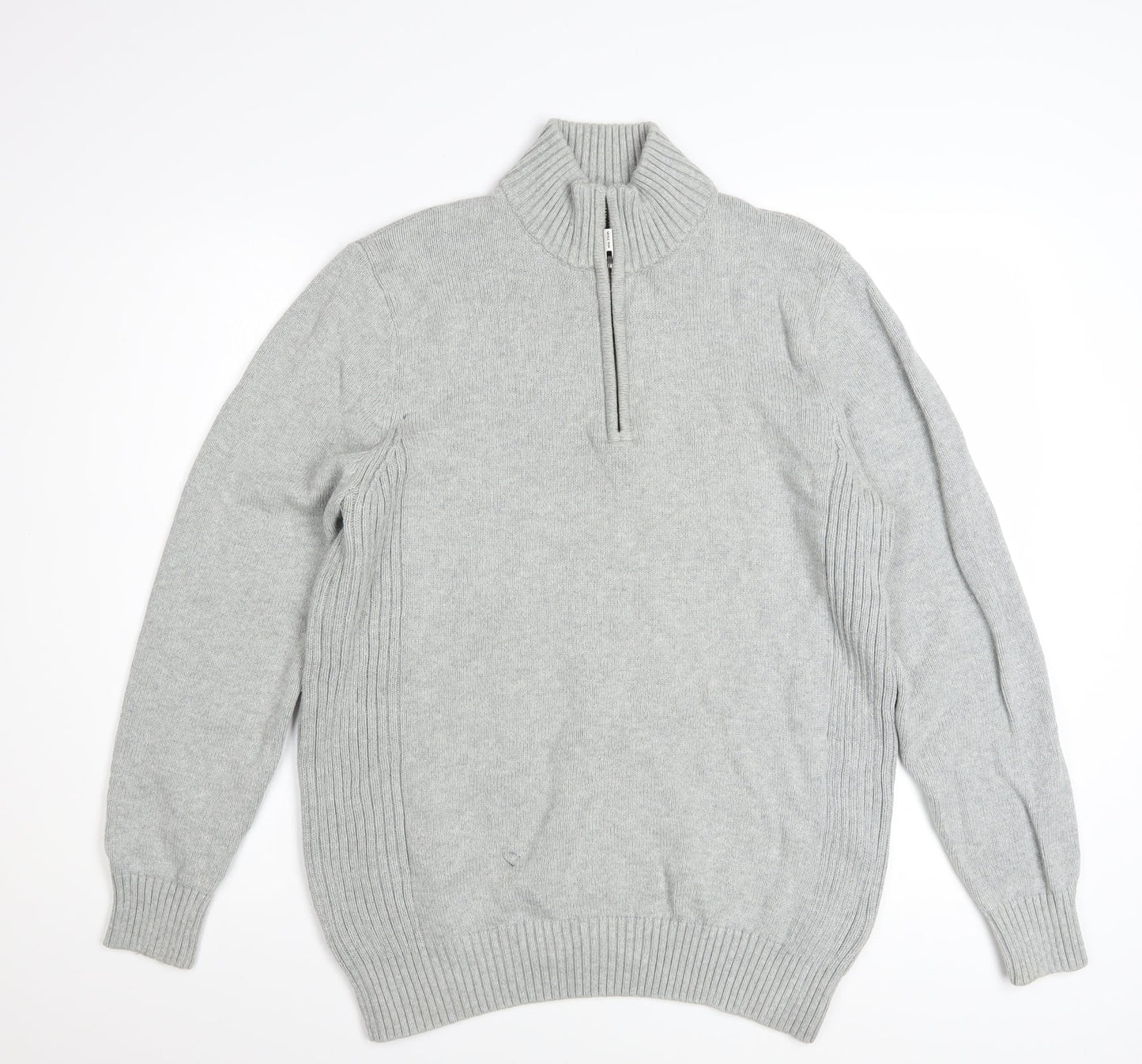 Savile Row Company Men's Grey XL Cotton 1/2 Zip Jumper