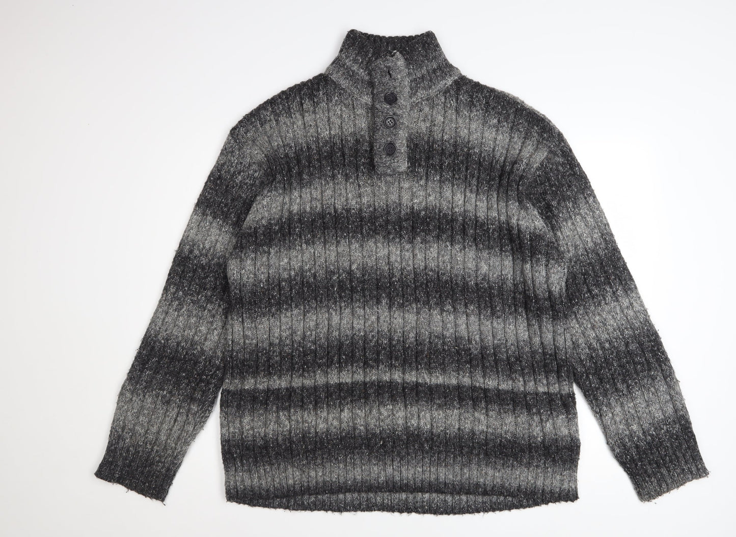 Marks and Spencer Men’s Grey Striped Henley Jumper 2XL Wool Blend