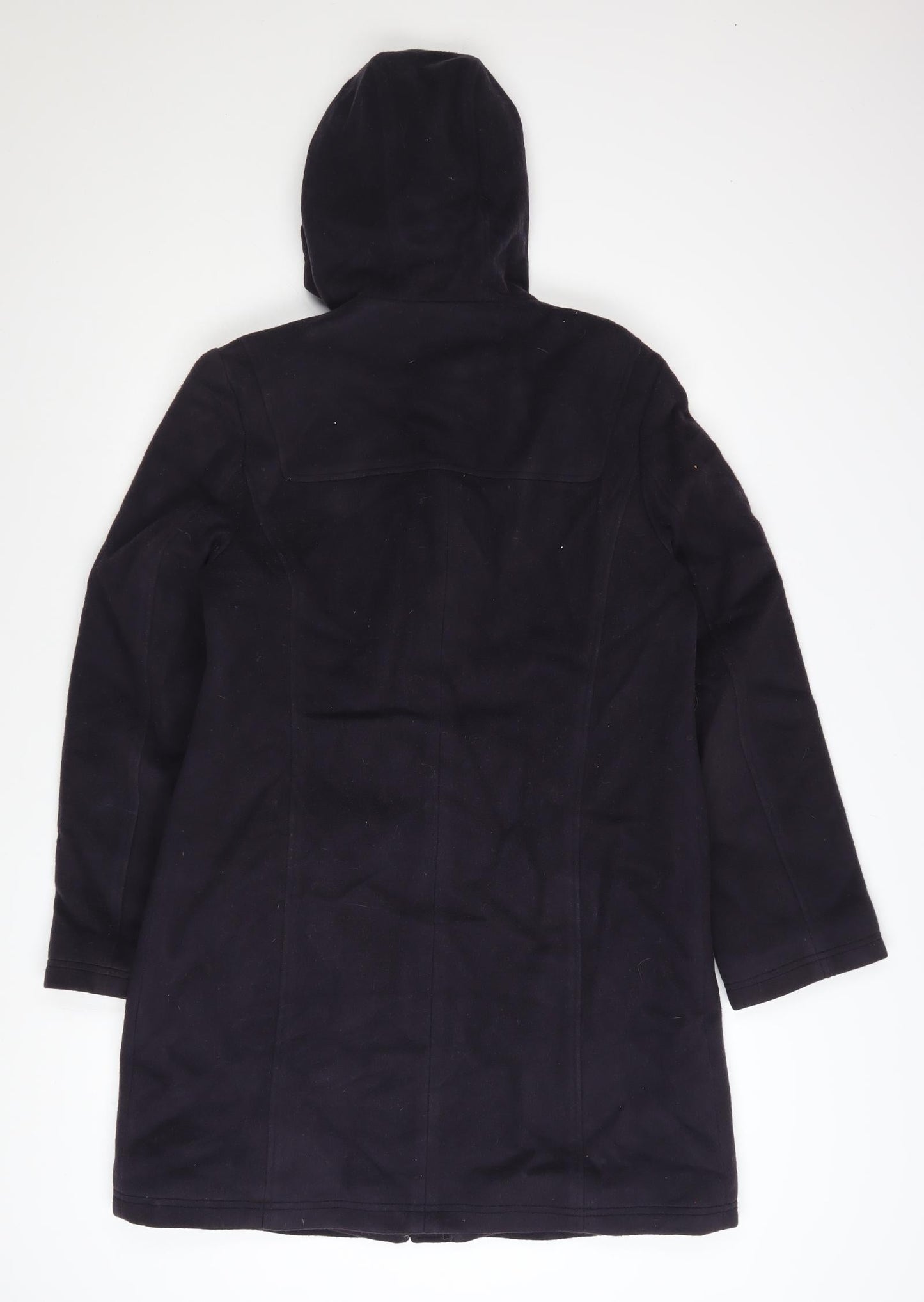 L.L. Bean Women's Black Wool Duffle Coat Size 8 Hooded Mid-Length