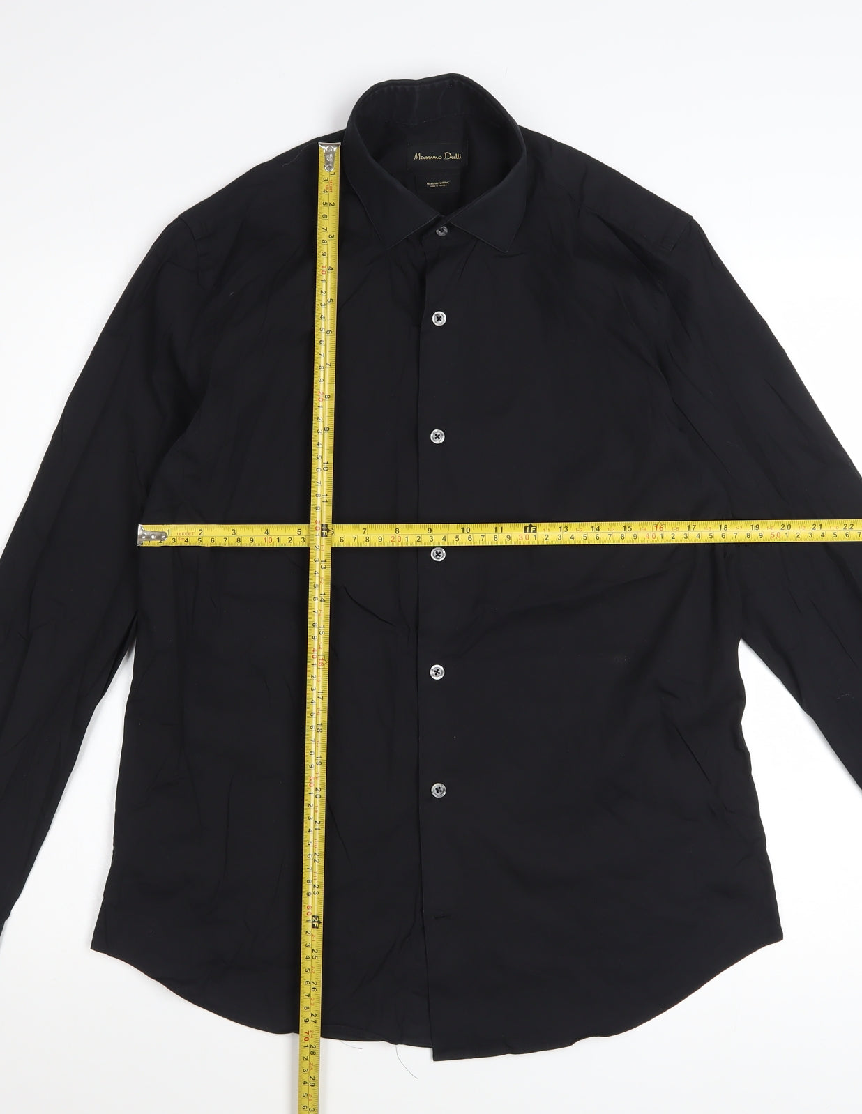 Massimo Dutti Men's Black Regular Fit Long Sleeve Dress Shirt M