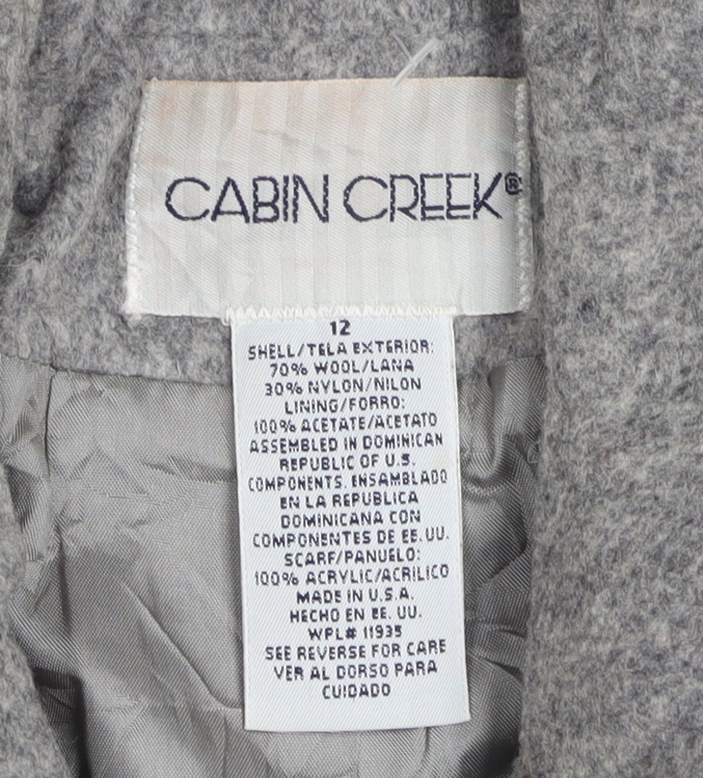 Cabin Creek Women's Grey Wool Blend Mid-Length Coat Size 12 Button Front