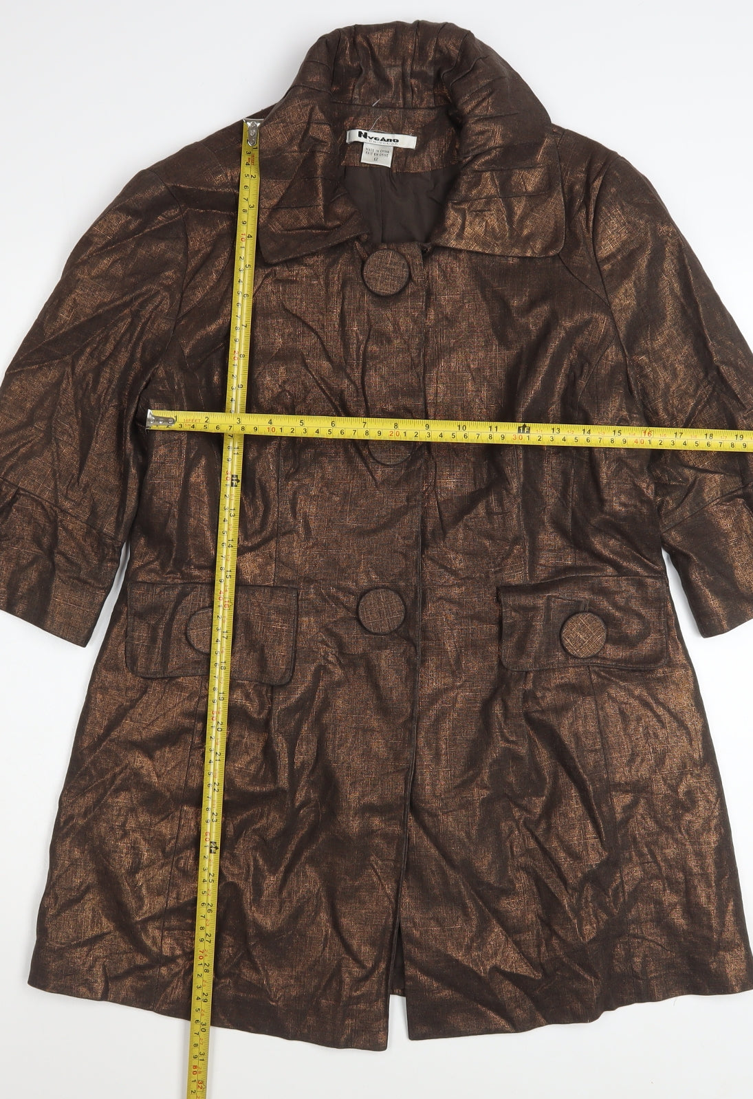 Nygard Collection Women's Brown Linen Blend 3/4 Sleeve Mid-Length Coat Size 12