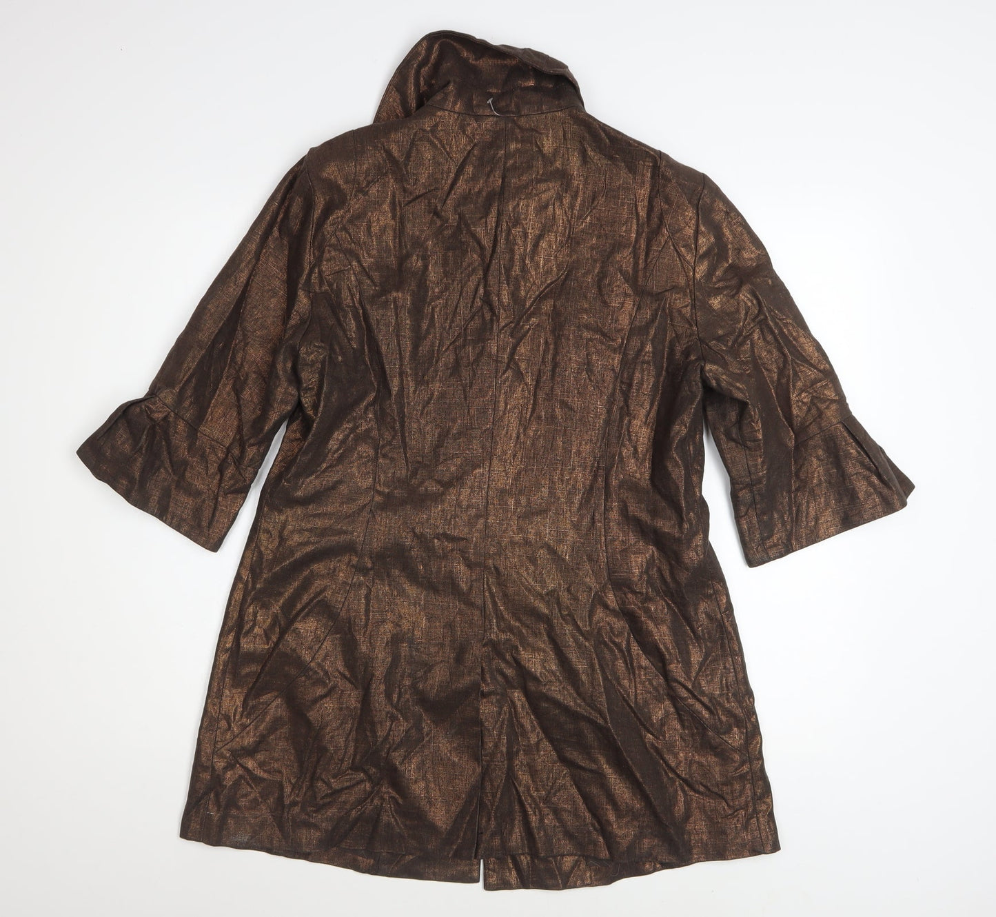 Nygard Collection Women's Brown Linen Blend 3/4 Sleeve Mid-Length Coat Size 12