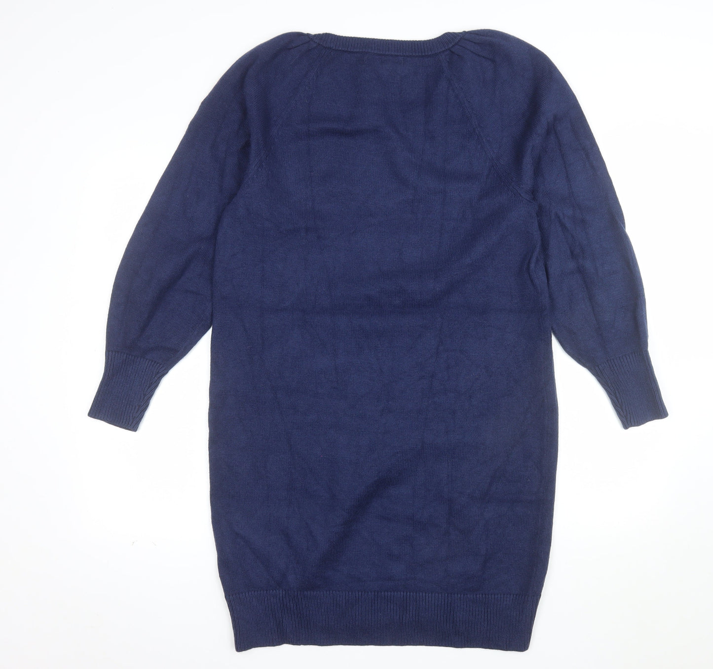Next Women Blue Knit Jumper Dress Size 14 Long Sleeve Crew Neck