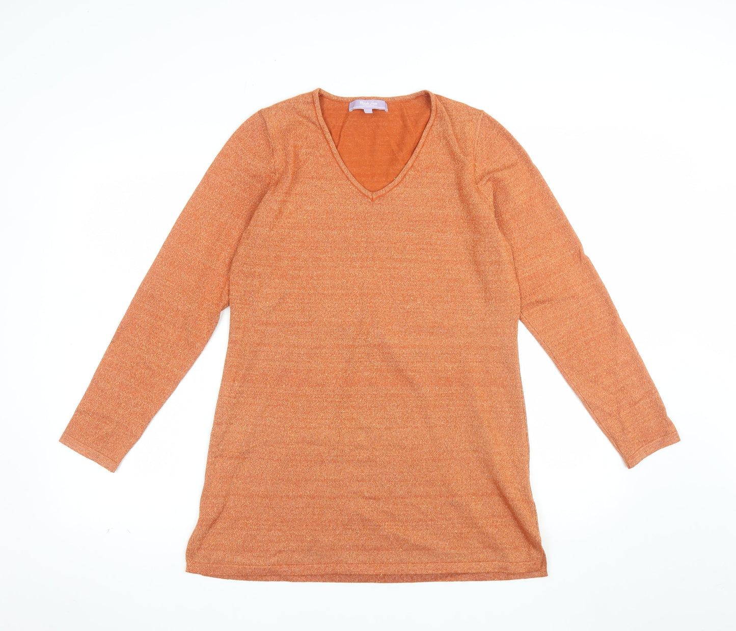 Michele Hope Womens Orange V-Neck Knit Jumper Size 10/12