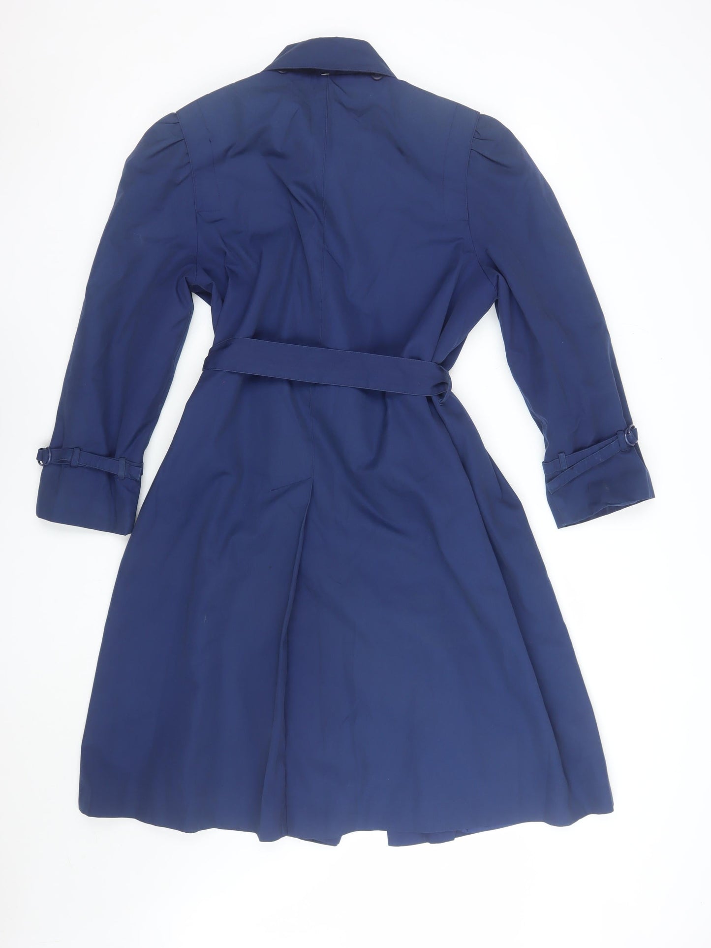 Downpour Womens Blue Belted Trench Coat Size 12 Long Sleeve Classic Style