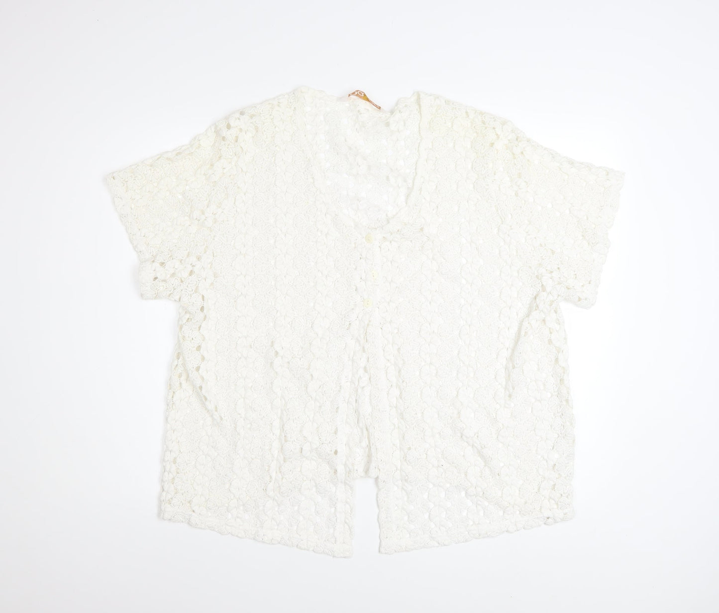 Daxon Women Ivory Lace Cardigan Size 28 V-Neck Short Sleeve