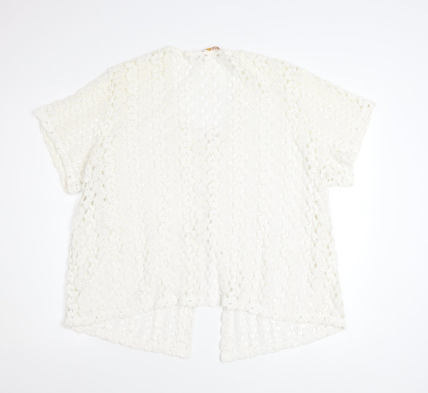 Daxon Women Ivory Lace Cardigan Size 28 V-Neck Short Sleeve